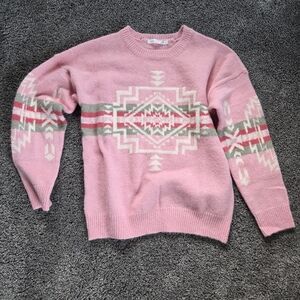 Altar'd State Pink Aztec-Pattern Crew Sweater